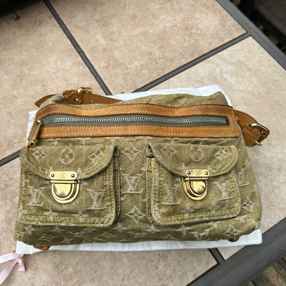 💚💚 RARE  RETIRED authentic Louis Vuitton LICHEN green denim, baggy pm - Picture 5 of 16